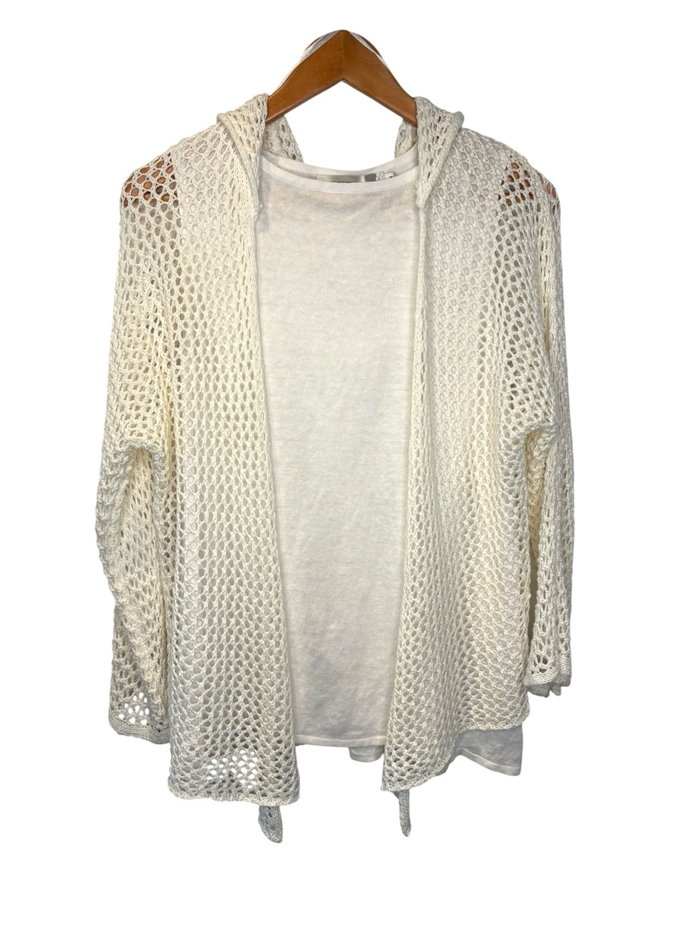 Crochet Hooded Cardigan beach-cover off-white Cream summer Medium